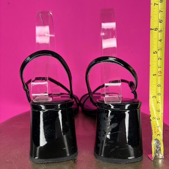 Zara Patent Black Strappy Square Toe Heeled Sandal Sz 39 - Picture 4 of 8